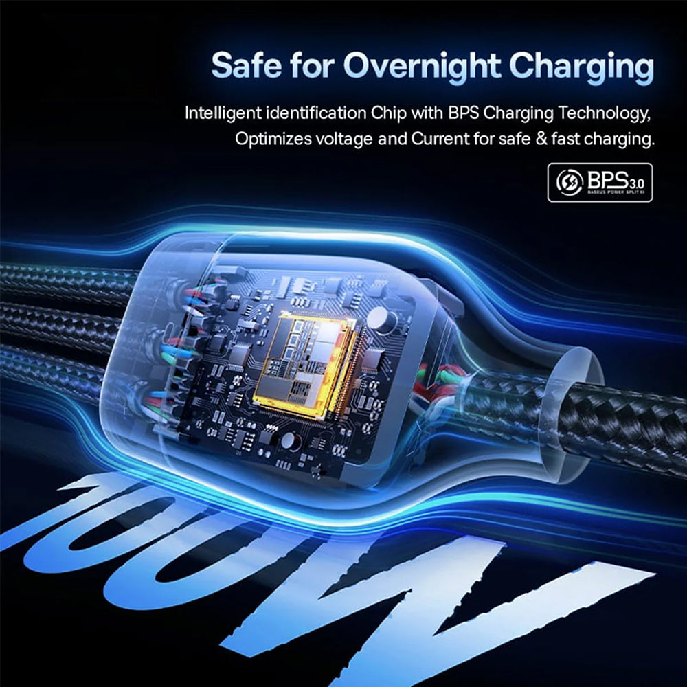 Ladekabel USB-A / USB-C - Lightning / 2 x USB-C Baseus Flash Series III 3in1, 100W, 1,5m, Schwarz P10377800U01-00