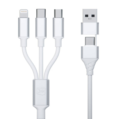 3MK Hyper 3in1 Ladekabel 1.5m | USB-A/C auf Lightning/microUSB/USB-C | Weiß