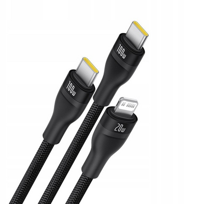 USB-C-Ladekabel - Lightning / 2 x USB-C Baseus Flash Series III 3in1, 100W, 1,5m, Schwarz, Neuware mit geöffneter Verpackung P10377502111-00