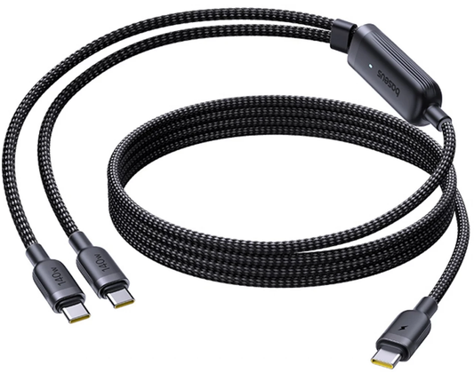 USB-C Ladekabel - 2 x USB-C Baseus Flash 4 2in1, 140W, 1,5m, Schwarz E0426X00