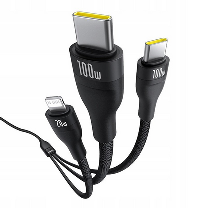 USB-C-Ladekabel - Lightning / 2 x USB-C Baseus Flash Series III 3in1, 100W, 1,5m, Schwarz, Neuware mit geöffneter Verpackung P10377502111-00