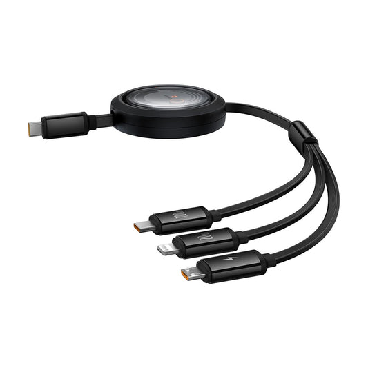 USB-C - Lightning / microUSB / USB-C Ladekabel Baseus Free2Draw Retractable, 100W, 1.1m, Schwarz P10368700111-04