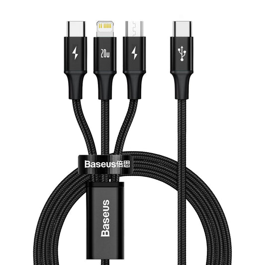 USB-C – Lightning-/Micro-USB-/USB-C-Ladekabel Baseus Rapid, 20 W, 1,5 m, Schwarz CAMLT-SC01