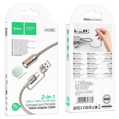 Led-Kabel HOCO UA38C, USB-C / USB-A, 0,3m, Gold