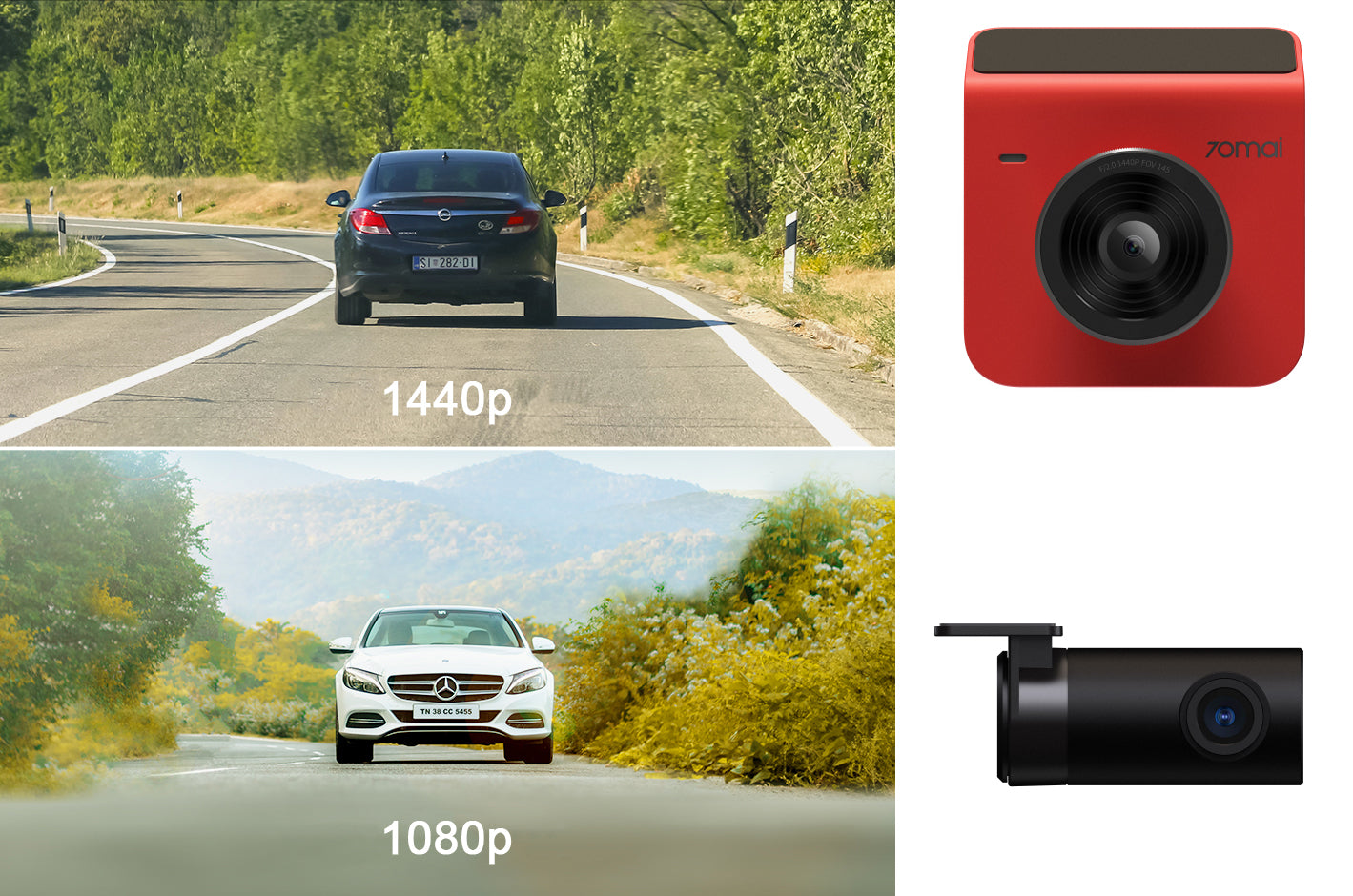 Autokamera hinten vorne 70mai Dashcam A400, 2K, WLAN, 2-Zoll-Display, Rot