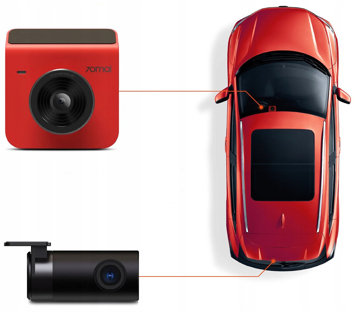 Autokamera hinten vorne 70mai Dashcam A400, 2K, WLAN, 2-Zoll-Display, Rot