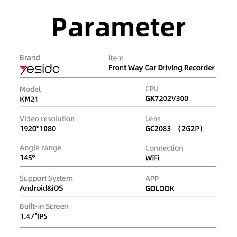 Auto Kamera Yesido KM21, 1080P, Wi-Fi, Anzeige 1.47 Zoll