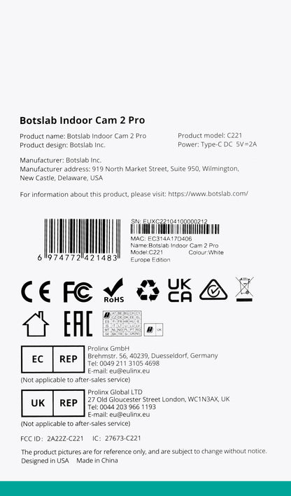 Botslab 2 Pro C221 Überwachungskamera, WLAN, 3K, Innenbereich