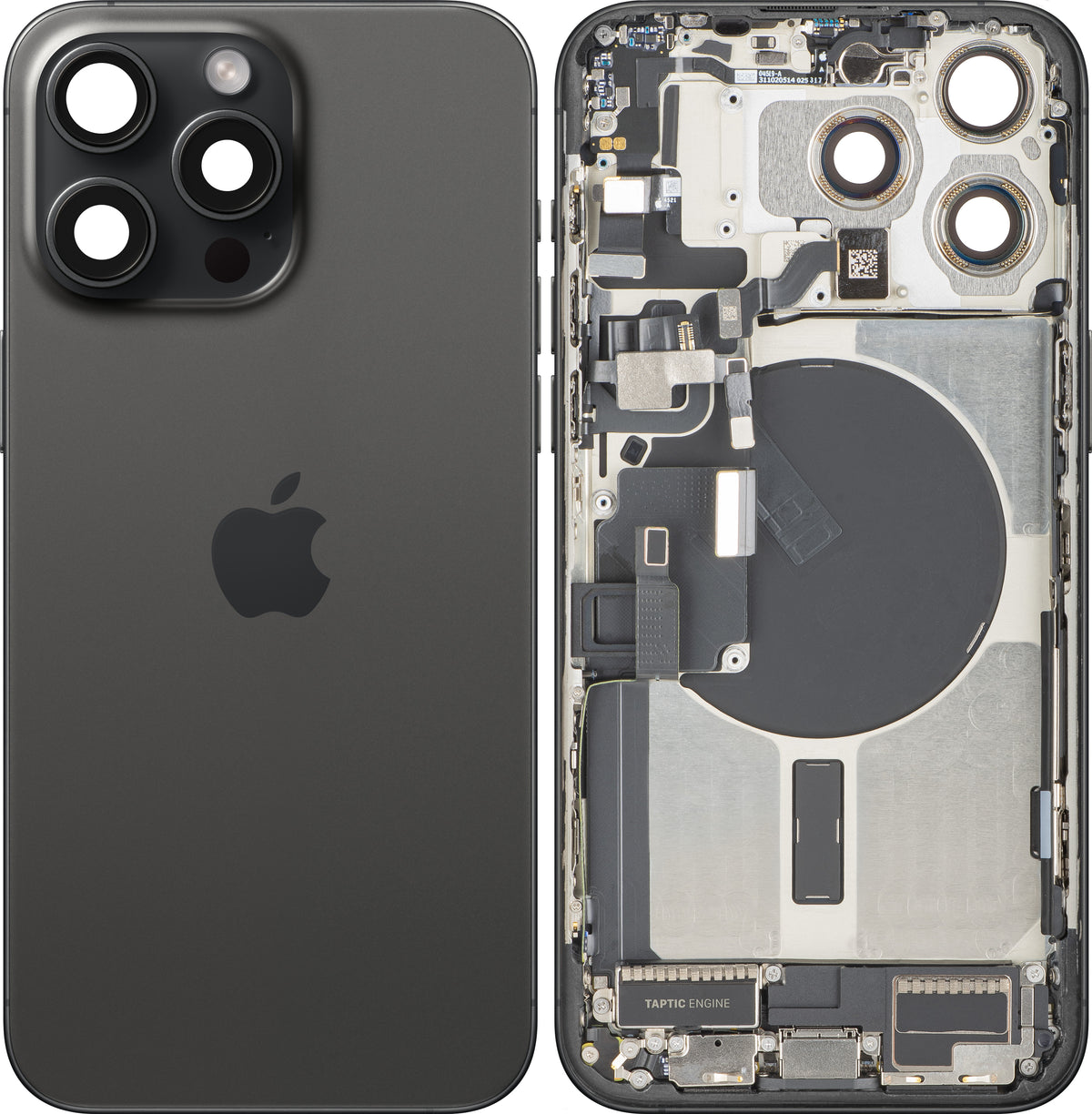 Batteriedeckel Apple iPhone 15 Pro Max, mit Mittelgehäuse, Komplettteile, Schwarz (Black Titanium), Premium Swap