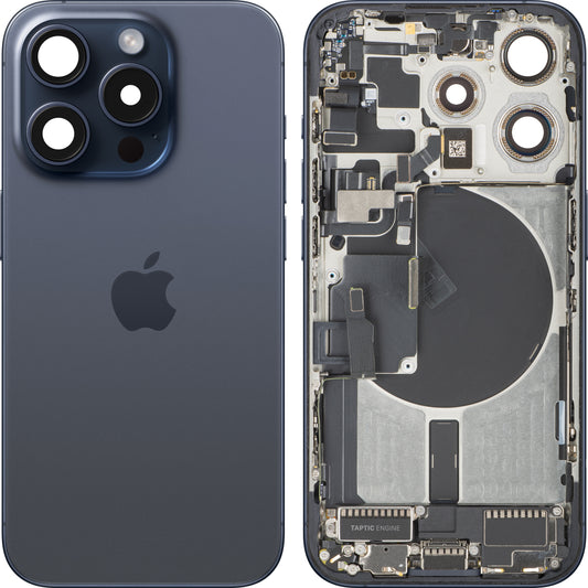 Akkuabdeckung Apple iPhone 15 Pro, mit Mittelgehäuse, vollständige Teile, Blau (Blue Titanium), Swap