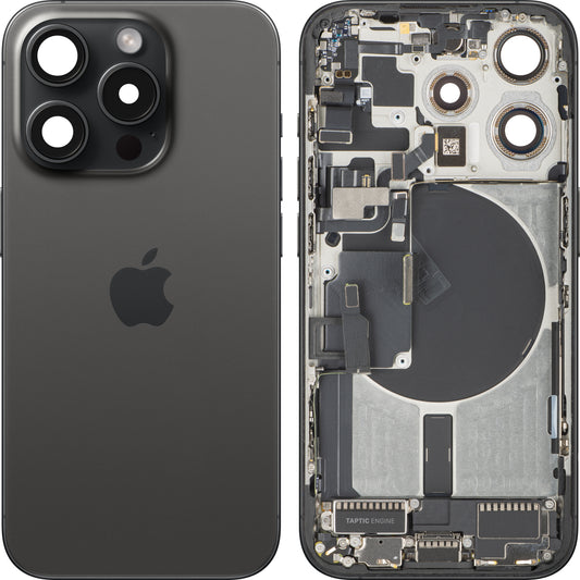 Batteriedeckel Apple iPhone 15 Pro, mit Mittelgehäuse, Komplettteile, Schwarz (Black Titanium), Swap