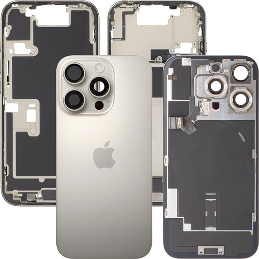 Apple iPhone 16 Pro Akkudeckel, mit Mittelgehäuse, Vollständige Teile, Beige (Natural Titanium), Swap