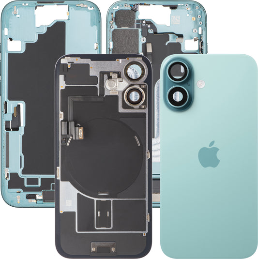 Apple iPhone 16 Akkudeckel, mit Mittelgehäuse, Vollständige Teile, Grün (Teal), Swap