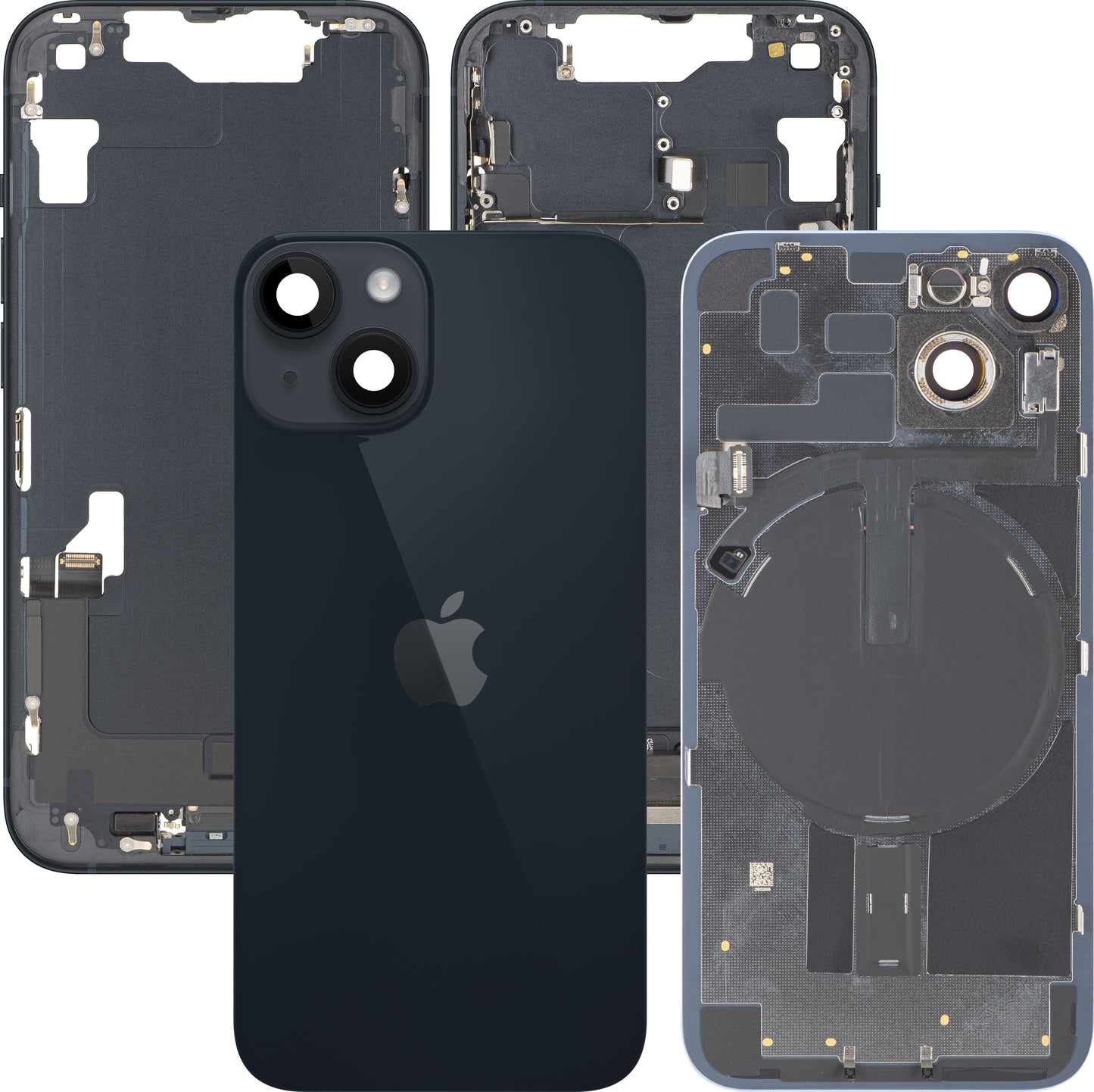 Batteriedeckel Apple iPhone 14, mit Mittelgehäuse, Komplettteile, Schwarz (Midnight), Swap