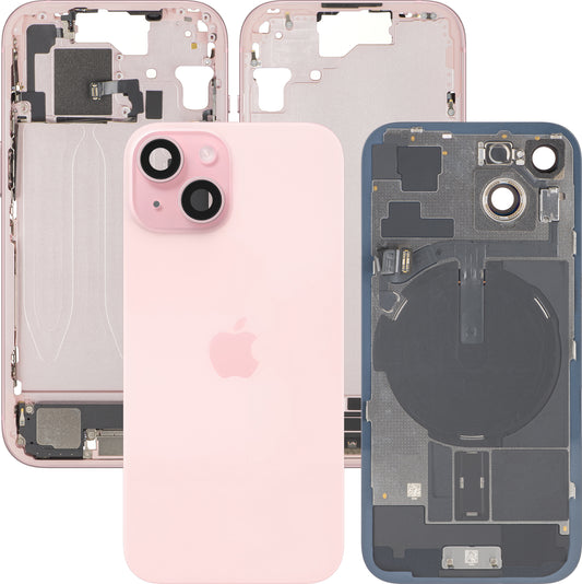 Apple iPhone 15 Batteriedeckel, mit Mittelgehäuse, Komplettteile, Rosa, Premium Swap