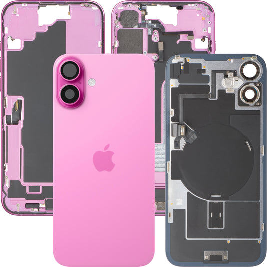 Batteriedeckel Apple iPhone 16 Plus, mit Mittelgehäuse, Komplettteile, Rosa, Premium Swap