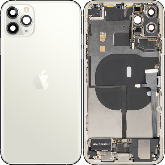 Akkuabdeckung Apple iPhone 11 Pro Max, mit Mittelgehäuse, Komplettteile, Silber (Matt Silber), Premium Swap