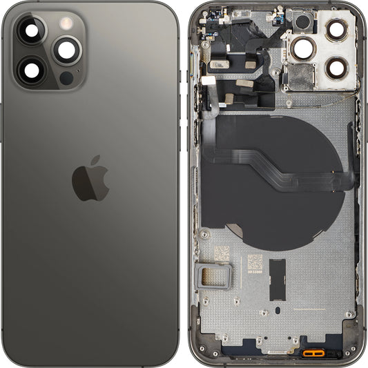 Batteriedeckel kompatibel mit Apple iPhone 12 Pro, mit Mittelgehäuse, Schwarz