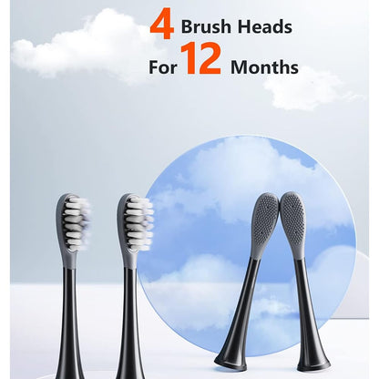 Gum Care Replacement Head for Bitvae S2 / S3 Electric Toothbrush, Set of 4, Black