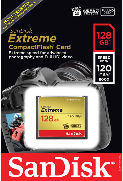 CompactFlash Speicherkarte SanDisk Extreme, 128GB, UDMA 7 SDCFXSB-128G-G46
