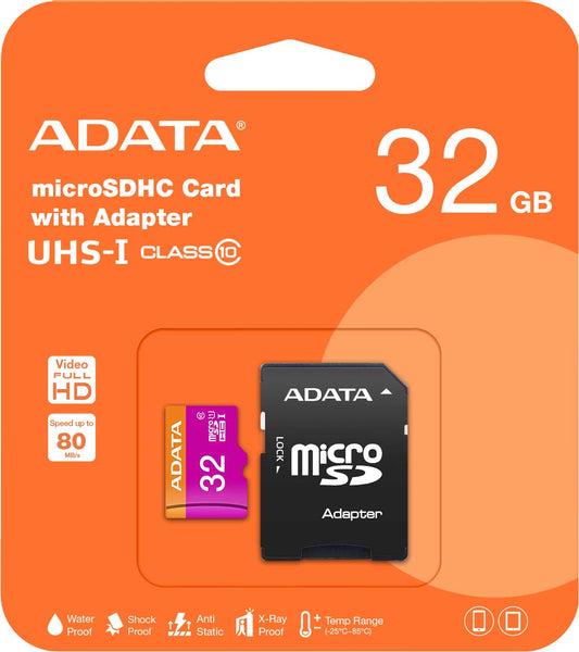 Adata microSDHC-Speicherkarte, 32 GB, Klasse 10 / UHS-1 U1, mit Adapter AUSDH32GUICL10-RA1