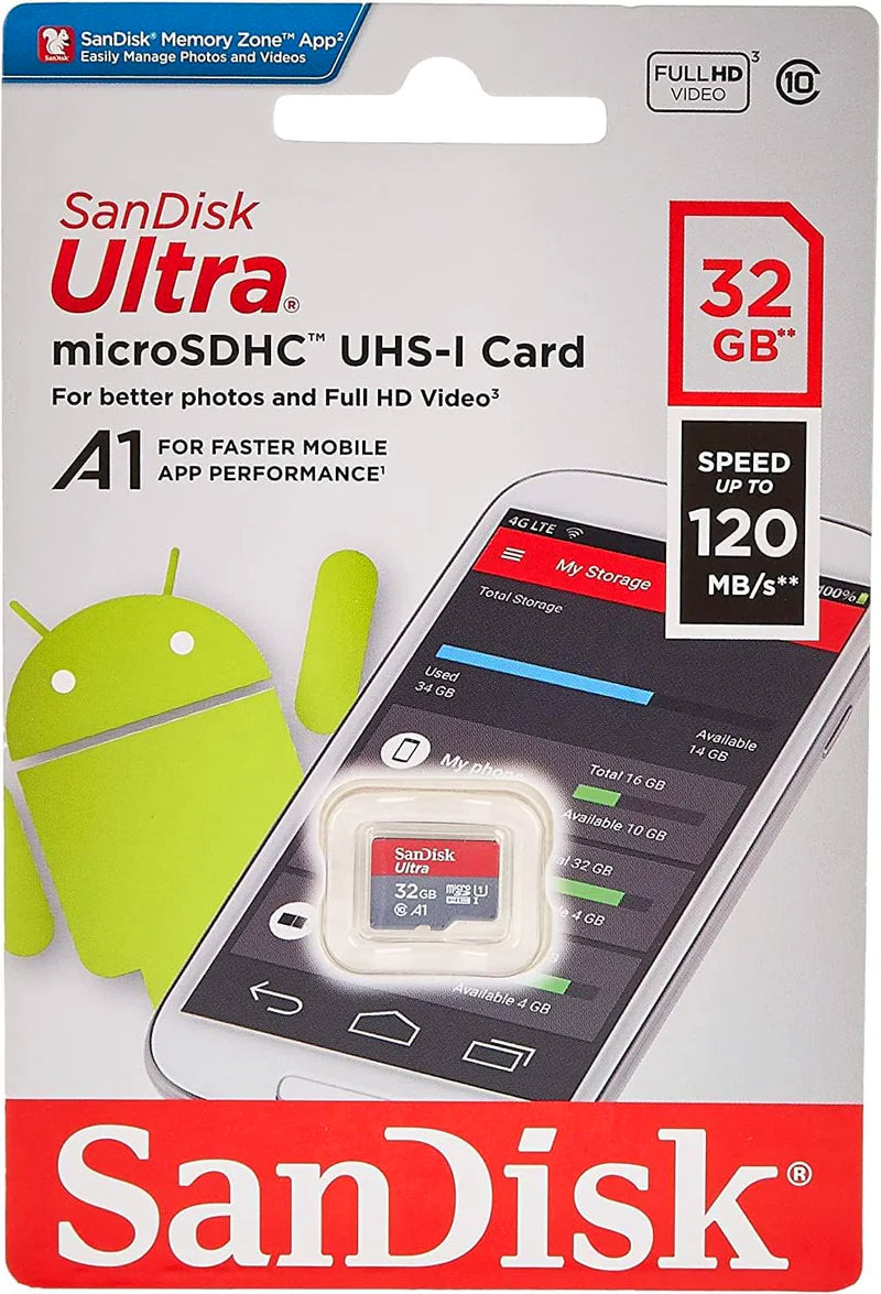 SanDisk Ultra microSDHC Memory Card, 32Gb, Class 10 / UHS-1 U1 SDSQUA4-032G-GN6MN