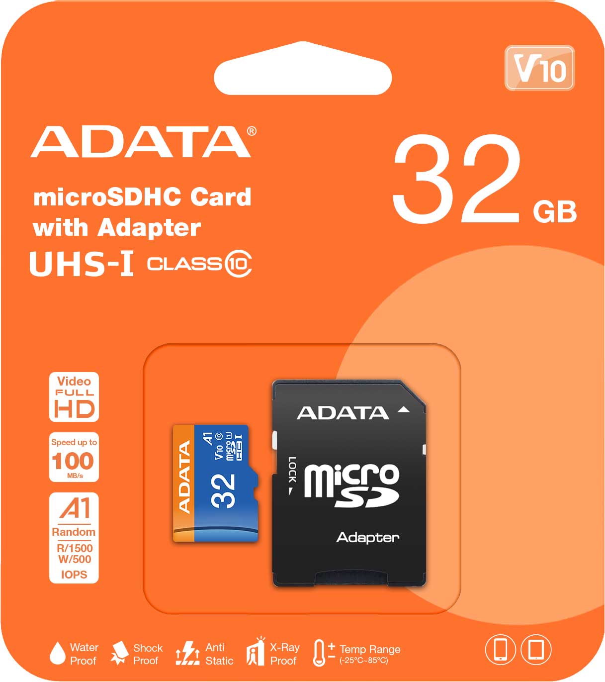 Adata microSDXC Memory Card, 32Gb, Class 10 / UHS-1 U1, With Adapter AUSDH32GUICL10A1-RA1