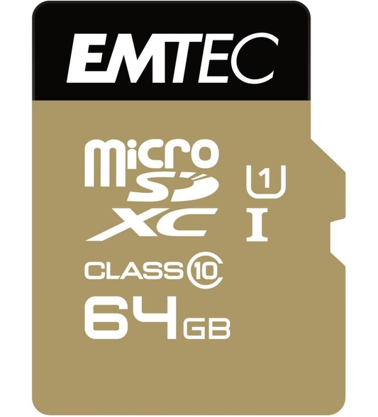 Speicherkarte microSDXC Emtec Gold+, 64Gb, Klasse 10 / UHS-1 U1, mit Adapter ECMSDM64GXC10GP