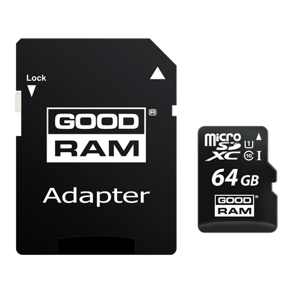 microSDXC Speicherkarte GoodRam, 64GB, Klasse 10 / UHS-1 U1, mit Adapter M1AA-0640R12