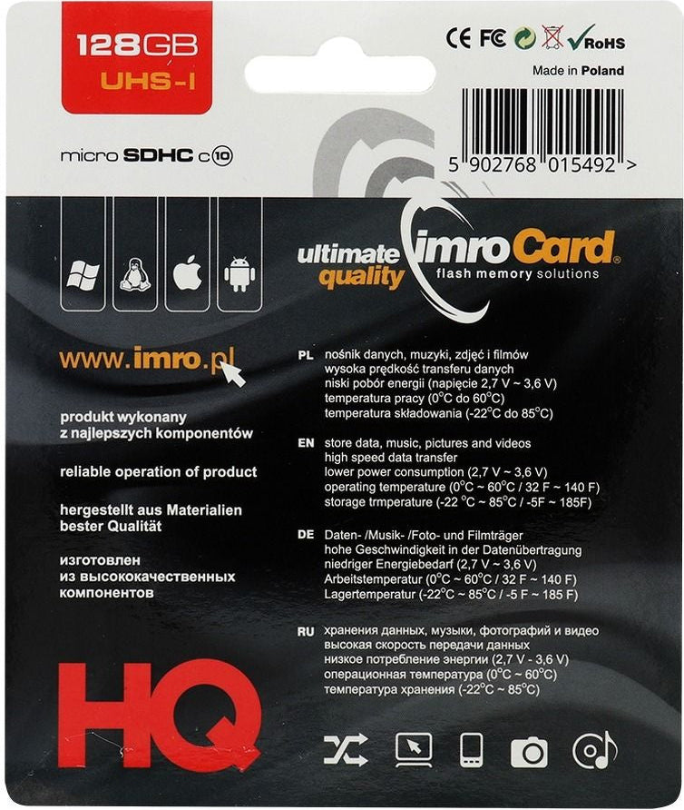 Speicherkarte microSDXC Imro, 128Gb, Klasse 10 / UHS-1 U1, mit Adapter