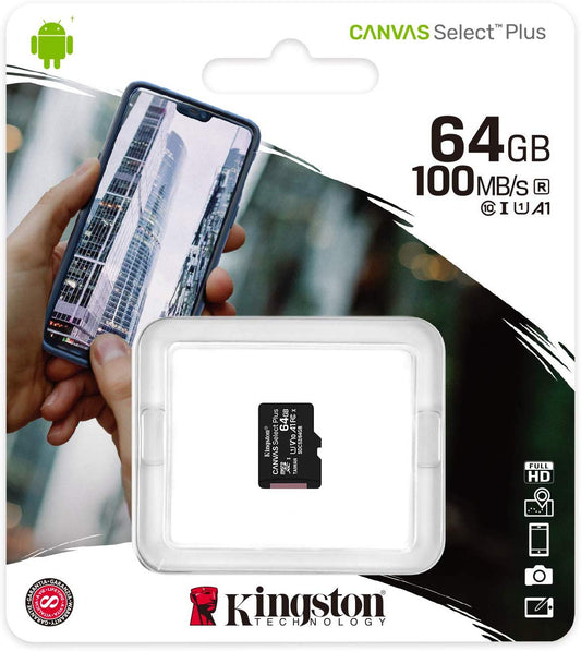 Kingston Canvas Select Plus, 64Gb, Class 10 / UHS-1 U1 SDCS2/64GBSP microSDXC Memory Card