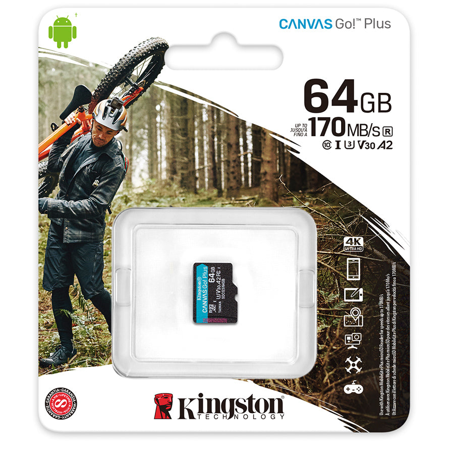 Speicherkarte microSDXC Kingston Canvas Go Plus, 64 GB, Klasse 10 / UHS-1 U3 SDCG3/64 GBSP