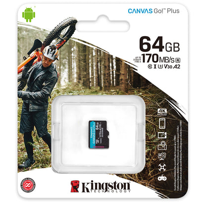 Speicherkarte microSDXC Kingston Canvas Go Plus, 64 GB, Klasse 10 / UHS-1 U3 SDCG3/64 GBSP