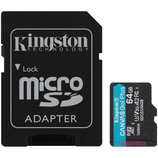 Kingston Canvas Go Plus microSDXC Speicherkarte Kingston Canvas Go Plus, 64Gb, Klasse 10 / UHS-1 U3, mit SDCG3/64GB Adapter