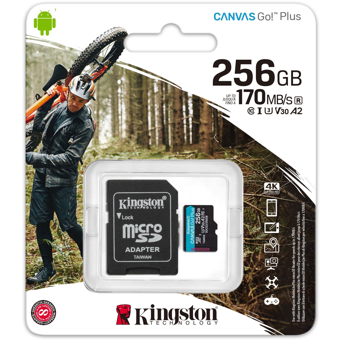 Speicherkarte microSDXC Kingston Canvas Go Plus, 256 GB, Klasse 10 / UHS-1 U3, mit Adapter SDCG3/256 GB