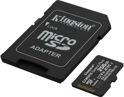 Kingston Canvas Select Plus Android A1 microSDXC Memory Card, 256Gb, Class 10 / UHS-1 U1, With Adapter SDCS3/256GB