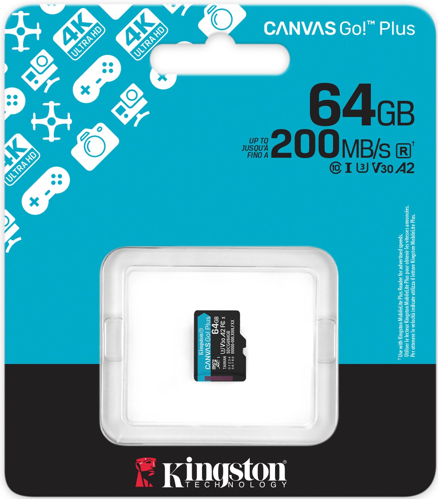 Kingston Canvas Go Plus Android A2 microSDXC Speicherkarte, 64Gb, Klasse 10 / UHS-1 U3 SDCG4/64GBSP