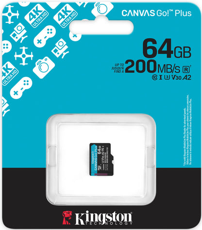 Kingston Canvas Go Plus Android A2 microSDXC Speicherkarte, 64Gb, Klasse 10 / UHS-1 U3 SDCG4/64GBSP