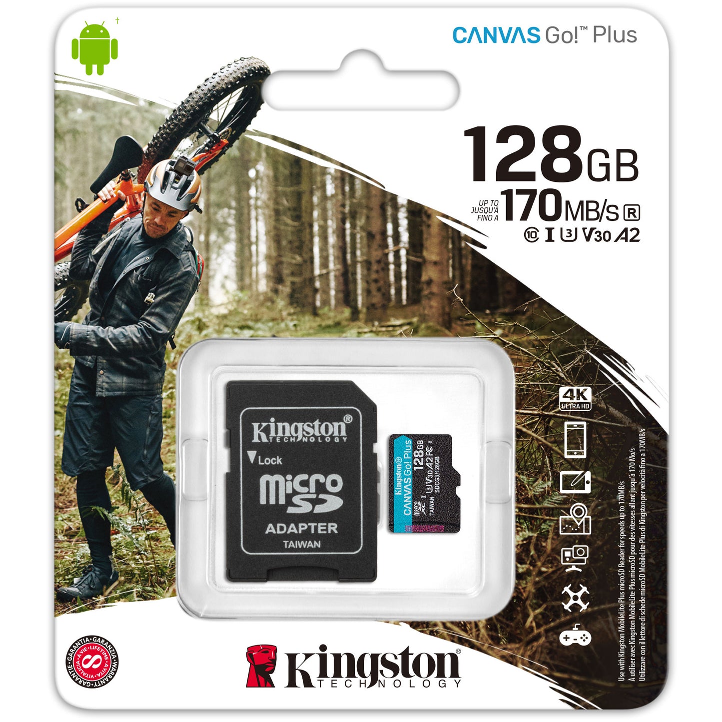 Speicherkarte microSDXC Kingston Canvas Go Plus, 128 GB, Klasse 10 / UHS-1 U3, mit Adapter SDCG3/128 GB