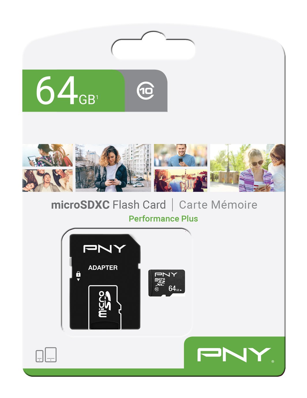 Speicherkarte microSDXC PNY Performance Plus, 64Gb, Klasse 10, mit Adapter P-SDU64G10PPL-GE