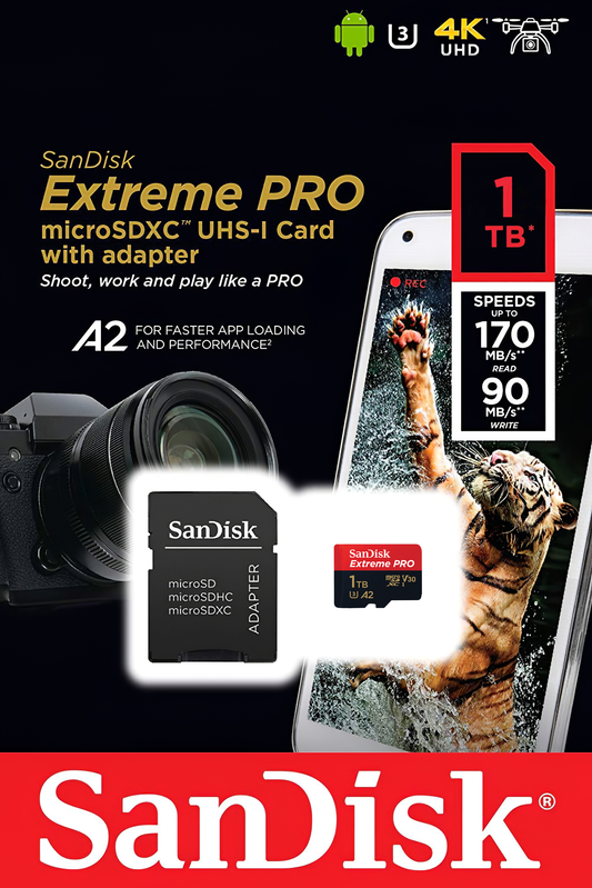 microSDXC Memory Card SanDisk Extreme Pro, 1TB, Class 10 / UHS-1 U3, With Adapter SDSQXCD-1T00-GN6MA