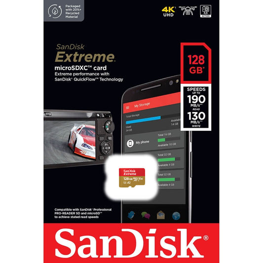 SanDisk Extreme microSDXC Speicherkarte, 128Gb, Klasse 10 / UHS-1 U3 SDSQXAA-128G-GN6MN 