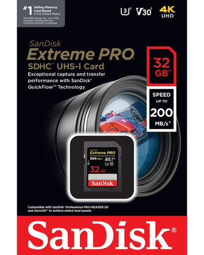 SDHC-Speicherkarte SanDisk Extreme Pro, 32Gb, Klasse 10 / UHS-1 U3 SDSDXXO-032G-GN4IN