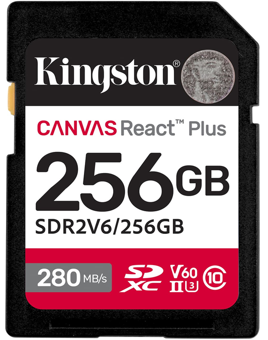 Speicherkarte SDXC Kingston Canvas React Plus, 256Gb, Klasse 10 / UHS-2 U3 SDR2V6/256GB