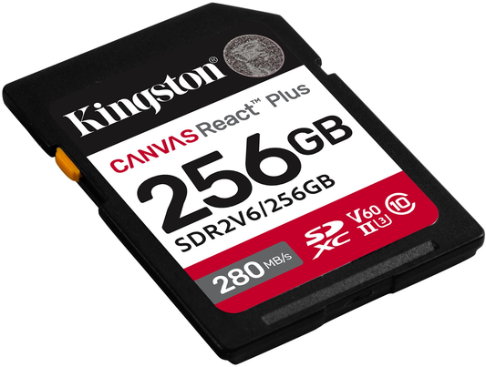 Speicherkarte SDXC Kingston Canvas React Plus, 256Gb, Klasse 10 / UHS-2 U3 SDR2V6/256GB