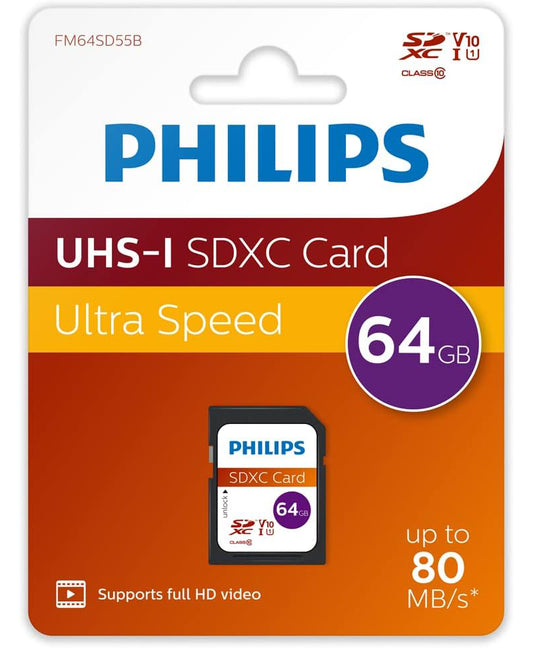 Philips SDXC Speicherkarte, 64Gb, Klasse 10 / UHS-1 U1 FM64SD55B/00