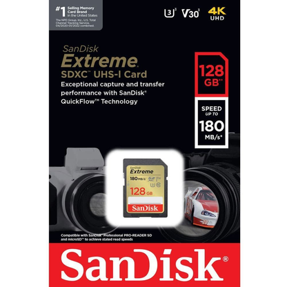 SDXC-Speicherkarte SanDisk Extreme, 128Gb, Klasse 10 / UHS-1 U3 SDSDXVA-128G-GNCIN