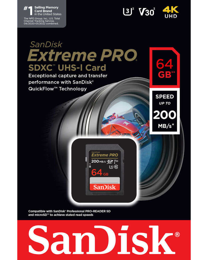 SDXC-Speicherkarte SanDisk Extreme Pro, 64Gb, Klasse 10 / UHS-1 U3 SDSDXXU-064G-GN4IN