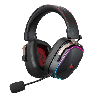 Gaming-Kopfhörer Wireless HAVIT H2039BG, RGB, BT / Wi-Fi / Kabelgebunden, Schwarz Ocker