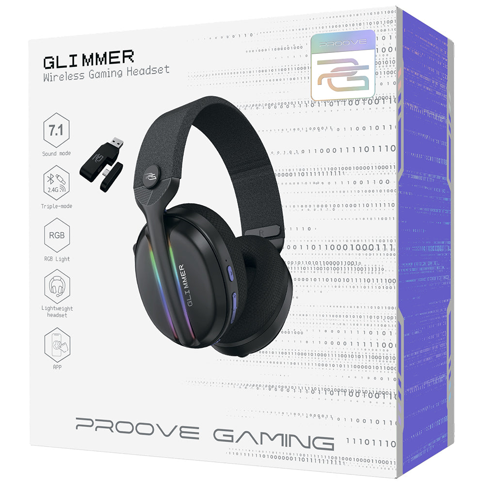 Gaming-Kopfhörer Wireless Proove Glimmer, RGB, BT / Wi-FI / Wired, Schwarz WHGL00022001